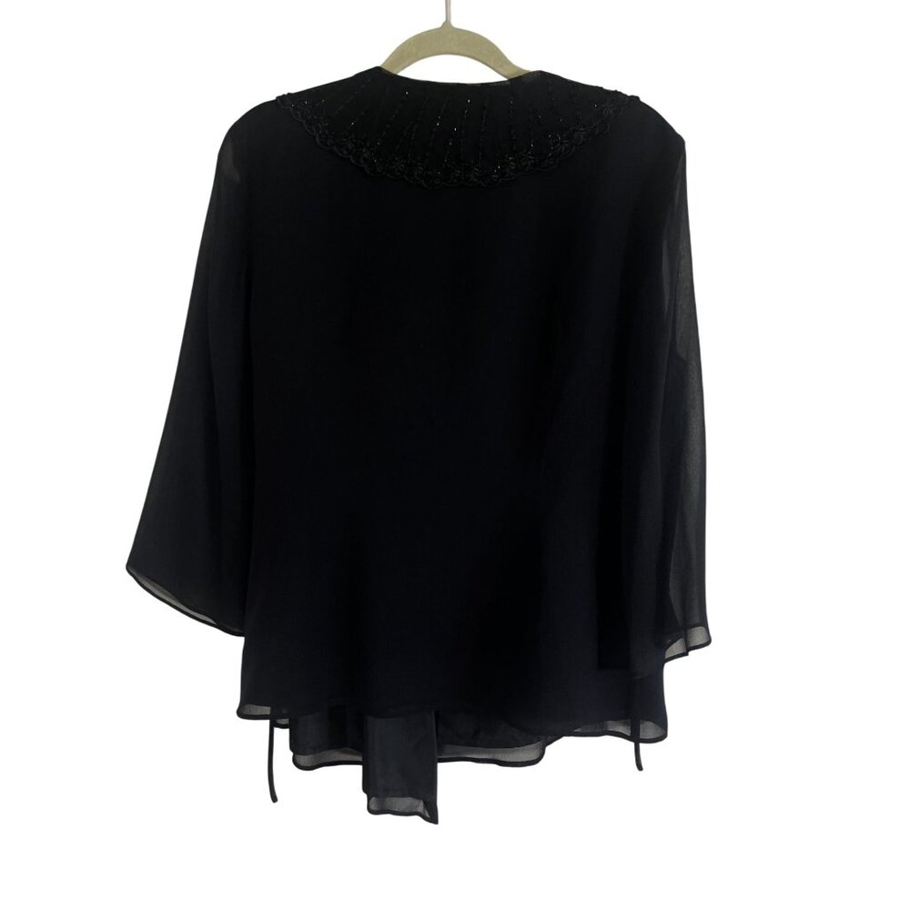 Vintage Silk Beaded Sheer Wrap Top Black 14 Cocktail Embroidery Wedding Formal - Picture 2 of 8